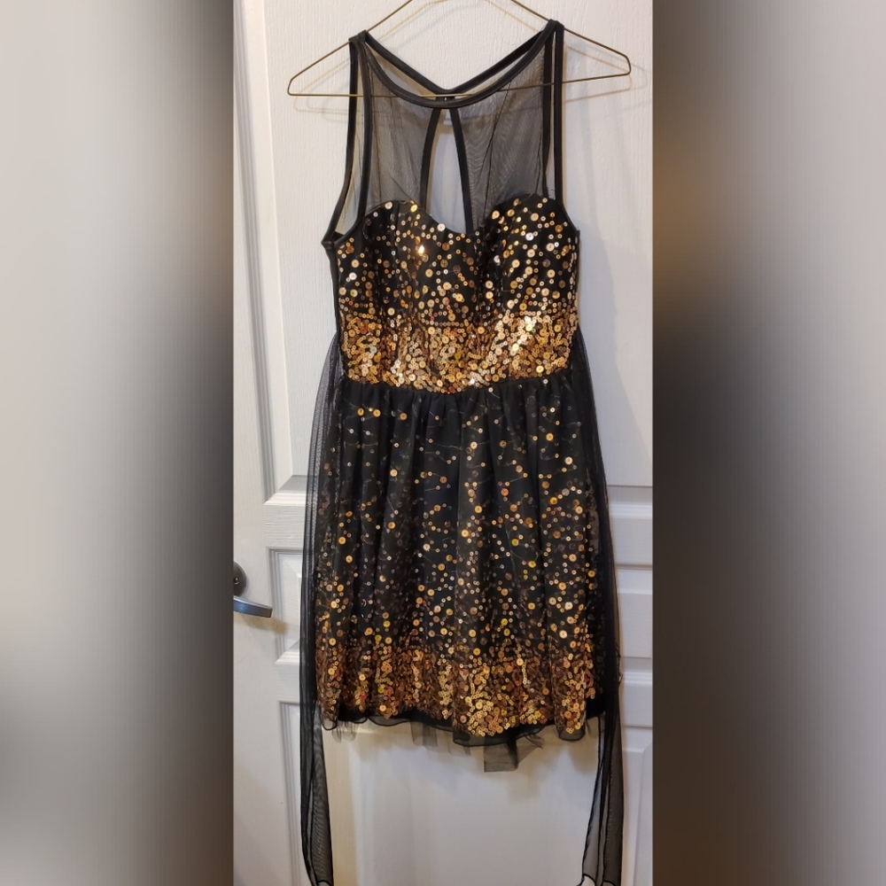 Crystal Doll Black and Gold Sequin Dress, Sz 1